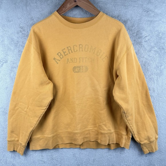 Abercrombie & Fitch Y2K Faded Spell Out Crewneck Sweatshirt Mens L Yellow Grunge - Picture 1 of 10